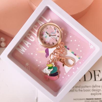 China Super Cute Unicorn Cartoon Pocket Watch Key Chain Girls Pocket Watch Pocket Watch Pendant for sale