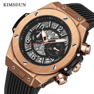 China KIMSDUN K-523A Automatic Date Mens Automatic Mechanical Wristwatches Fashion Luminous Calendar Business Casual Rubber Strap Watch for sale