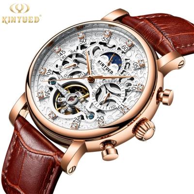 China KINYUED J026 Luxury Men's Watch Automatic Date Moon Phase Automatic Calendar Chronograph Tourbillon Leather Mechanical Luminous Wrist Watch for sale