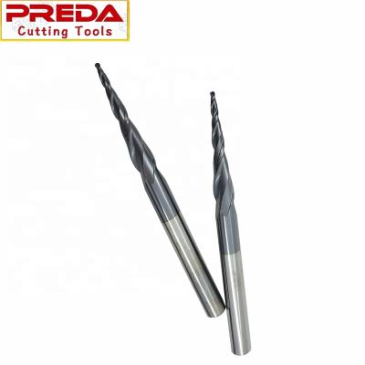 China Slitter Tungsten Carbide R0.5mm HRC55 2 Flutes Taper Ball Nose End Mills for sale