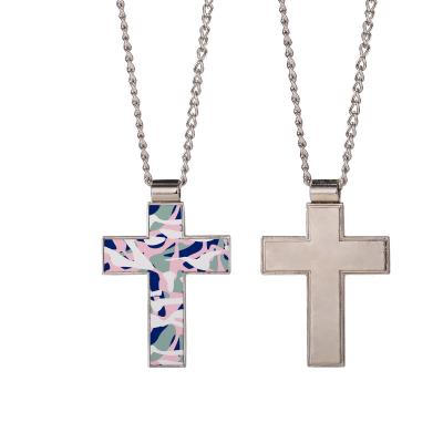 China Custom metal Jesus Cross Necklace Silver romantic sublimation pendant for sale