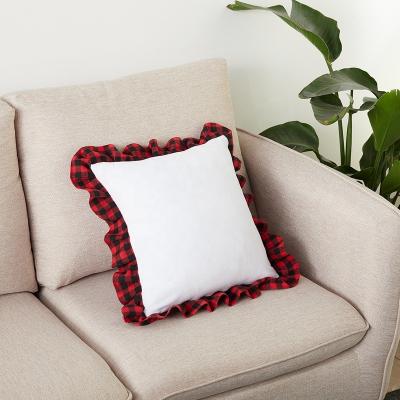 China Hotel 100% Polyester Fiber Double Layer Bed Couch Cushion Buffalo Plaid White Sublimation Tile Covers 40x40cm for sale