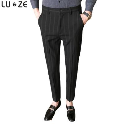 China Anti-wrinkle Custom Autumn Winter Korean Casual Long Pants Men Formal Business Suit Pants Striped Slim British Dress Trousers Office Wear for sale