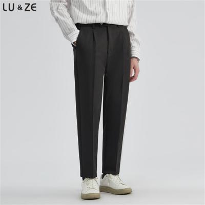 China Anti-wrinkle Spring and Autumn Fashion Men Casual Pants Straight Trend Half Elastic Waist Drape Trousers Party Business Formal Suit Pants for sale