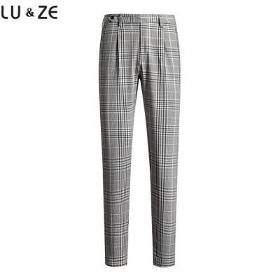 China Anti-wrinkle Custom High Quality Summer Plaid Straight Elastic Business Trousers Drape Casual Suit Pants Work Party Formal Wear Long Pants for sale