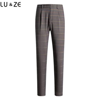 China Anti-wrinkle Custom Design Mens Slim Fit Suit Trouser Plaid Stretch Woven Fabric Formal Business Dress Suit Pants Straight Drape Casual Pants for sale