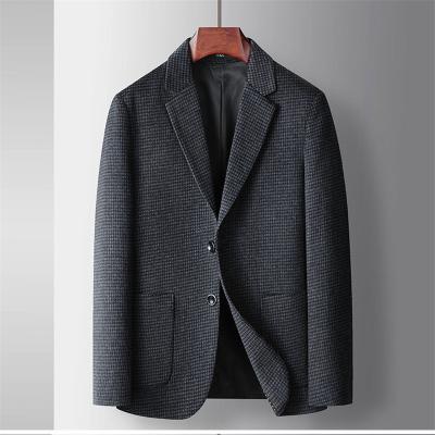 China Anti-wrinkle 2023 Autumn Winter Plus Thicken Houndstooth Men Suit Jacket Button Pocket Slim Fit Coat Woolen Jacket For Business Daily Blazer for sale