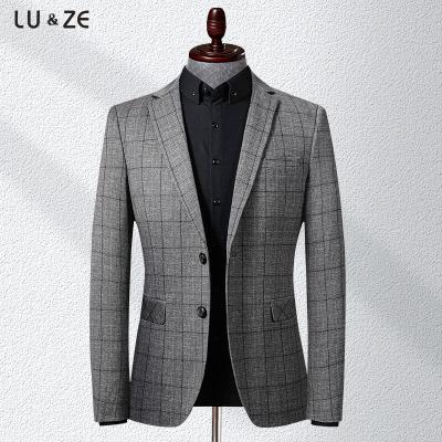 China Anti-wrinkle Light Luxury Korean Men Suits British Retro Plaid Slim Fit Suits Classic Non-iron Elastic Blazer Formal Business Casual Suit for sale