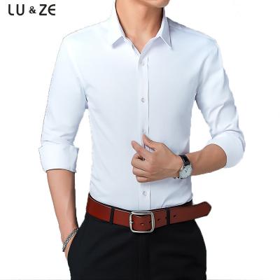 China Anti-pilling Wholesale Spring and Autumn Men's Long Sleeve Shirts Slim Casual Clothes Solid Color Plus Size Formal Work Business Shirts for sale