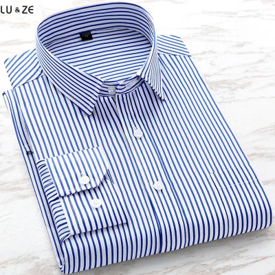 China Anti-pilling Hot Sale Formal Wear Clothing Mens Shirts Striped Plaid Japanese Simple Long Sleeve Slim Casual Business Shirt All-match Tops for sale