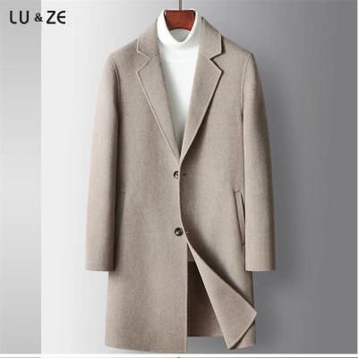 China Anti-wrinkle Custom Autumn and Winter Men Double-sided Woolen Coat Business Work Solid Color Pocket Mid-length Windbreaker Long Trench Coat for sale