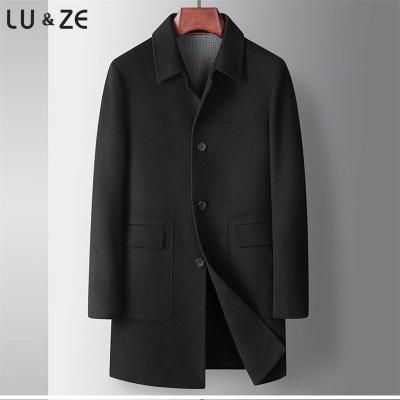 China Anti-wrinkle Factory Wholesale Men Double-sided Wool Trench Coat Business Slim Overcoat Warm Winter Solid Color Lapel Long Men's Windbreaker for sale