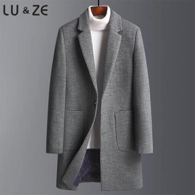 China Anti-wrinkle Customized Autumn and Winter Men's Coats Solid Lapel Thickened Woolen Pockets Long Trench Coat Casual Business Daily Overcoats for sale