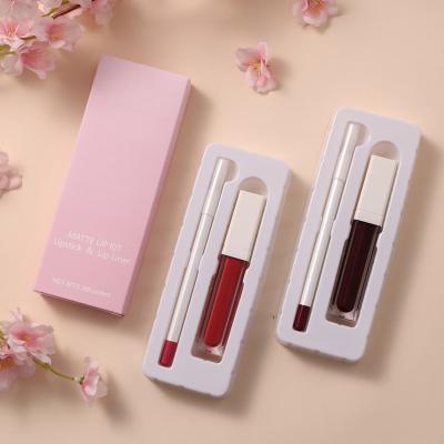 China Vegan Private Label Kit Waterproof Long Lasting Matte Lipgloss Lip Liner Lip Gloss Liquid Lipstick Kit for sale