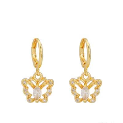 China Romantic Women 2021 Gold Plated Ladies Crystal Earrings Butterfly Gold Circle Earrings Drop Earrings for sale