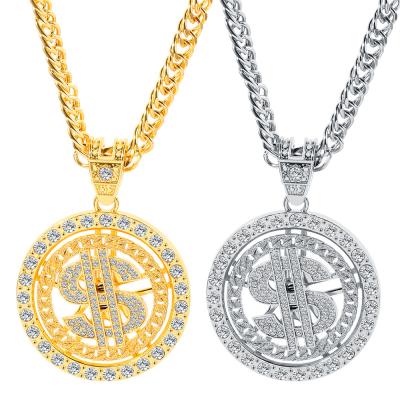 China Hiphop Hip Hop USD Dollar Coin Pendant Gold Plated Costumed USD Dollar Necklace Pendant Halloween Pimp Bandit Bing Mens Pendant for sale