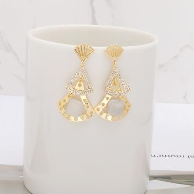 China The new geometric style romantic temperament with the pearl stud helix-shaped earrings 925 silver dangle earrings wholesale for sale