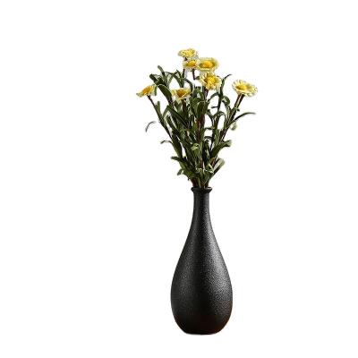 China Ornament Minimalist Home Black Ceramic Vase Home Decoration Open Decorative Dry Flower Vase for sale