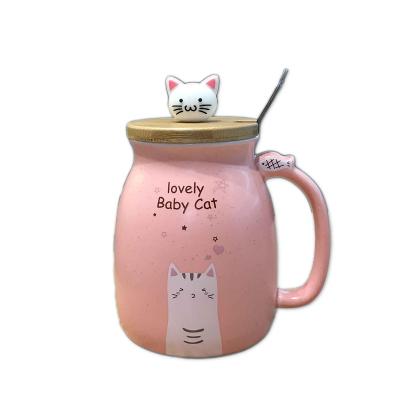 China Cat Mug Cup Creative Ceramic Cute Japanese Viable With Lid Spoon Couple Office Housekeeping Men's And Women's Drinks Cup for sale