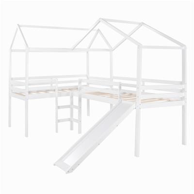 China Modern USA STORE wooden loft bed with roof frame loft bed twin kids with slide and ladder for sale