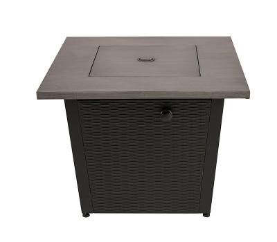 China Outdoor Heating USA Gray Wood Grain Table Top Stock With Lid Square Outdoor Propane Fire Pits for sale