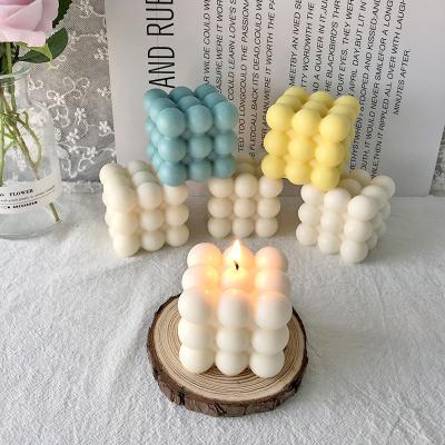 China New Sale 6 Cavity Soy Aroma Soybean Hot Handmade Plaster Wax Disposable Magic Cube Bubble Cube Candle Mold for sale