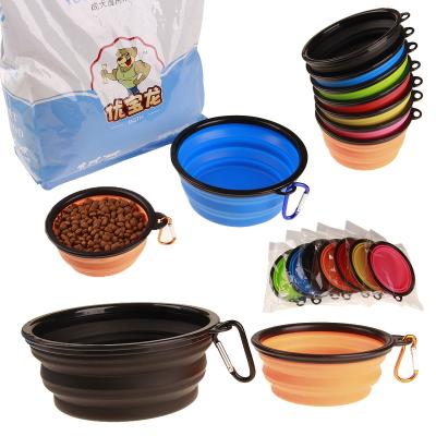 China Amazon Hit Custom Collapsible Pet Water Bowl Stocked Collapsible Silicone Travel Dog Bowl with Keychain for sale