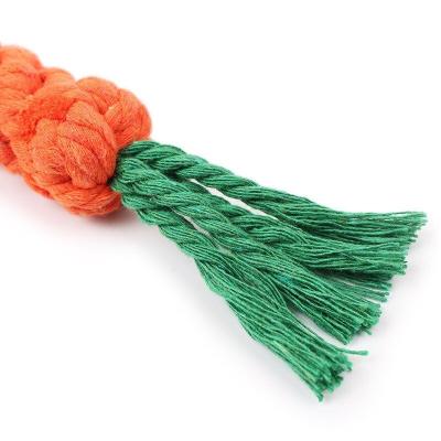 China Hot Sale Stocked Teeth Cleaning Pet Supplies Dog Toy Carrot Shaped Chew Knot Cotton Rope Pet Toys for sale