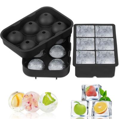 China Factory Wholesale 6 Cavity Ice Ball Mold BPA Free Silicone Large Stocked Square Ice Cube Trays for sale