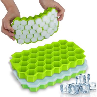 China Custom Viable High Quality Rubber Ice Cube Maker Tray 37 Honeycomb Silicone Ice Cube Tray With Lid for sale