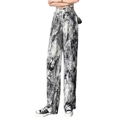 China New QUICK DRY loose paint casual pants designs dyed sense tying culottes wiping wide-leg pants summer fashionable straight casual pants for sale