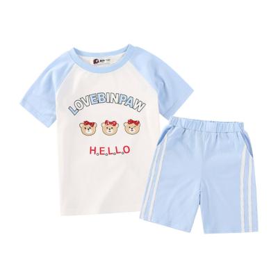 China Breathable Summer Style Cool Baby Boy Clothes Floral Print Short Sleeve Children Baby Clothing Suit Set for sale