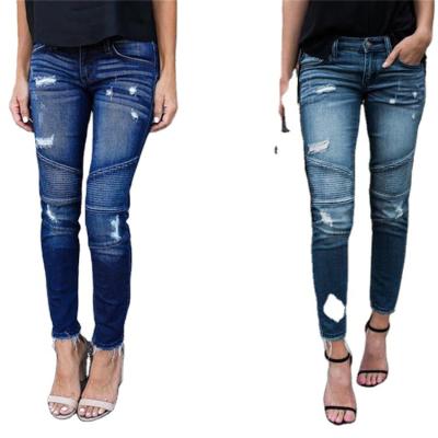 China Fashion mujer jeans breathable skinny light blue denim pants ripped design distressed womens blend jeans for sale