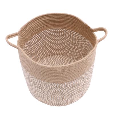 China 2021 Sustainable Cotton Rope Storage Sewing Basket With Woven Handle Storage Baskets Cotton Rope Basket for sale