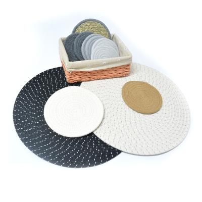 China Sustainable Cotton Table Mats And Round Cotton Rope Coasters For Drinks Cotton Woven Coasters Round Absorbent Heat Resistant for sale