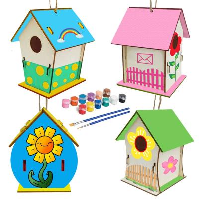 China Hot Sale Custom Design DIY Wooden Bird House Craft Customizable for sale