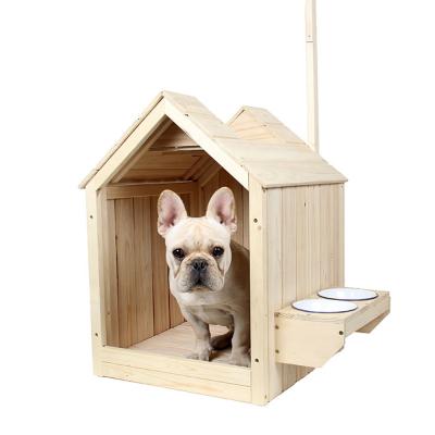 China Sustainable Eco-Friendly Solid Wood House Shaped Cage Indoor Kennel Dog Furniture Wooden Pet Dog Beds House With Leash Hook Hanger Key Holder for sale