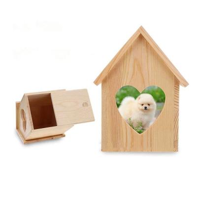 China Viable Dog Memorial Case For Pet Ashes Dog Picture Frame Box Burial CremationHouse Form Animal Urns Casket For Cat for sale