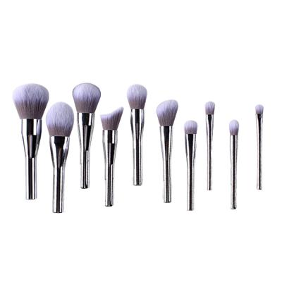 China Angular Blush Aluminum Rod Integrated Silver White Luxury High Quality 10 Piece Travel Makeup Brush Set for sale