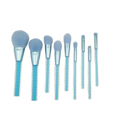 China Angular Blush Makeup Brush Set Transparent Colorful Blue Handle Blush Unique Makeup Brushes for sale