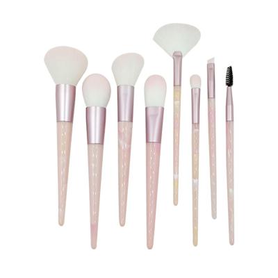 China Angular Blush Wholesale 8 Pieces High Quality Makeup Pro Light Pink Marbling Brush Set for sale