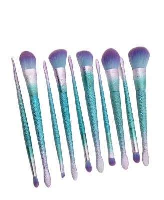 China Angular Blush Magic Green Color Mermaid Customization Wholesale Service If Professional Makeup Brush Set for sale