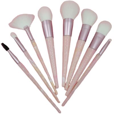 China Angular Blush Professional Makeup Brushes Set High Quality 8 Piece Light Pink Marbling Set for sale