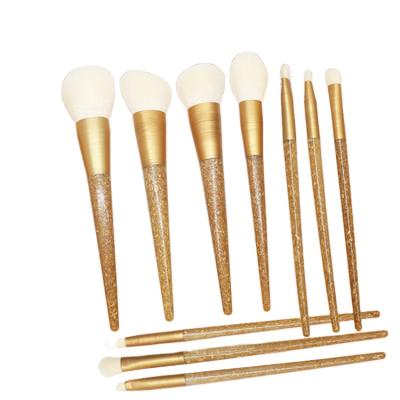 China Angular blush sawdust environmental protection makeup brush set custom golden wholesale 10 brushes for sale