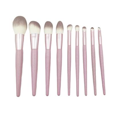 China Angular Blush Travel 9 Piece Pure Wheat Straw High Quality Professional Makeup Brush New 9 Piece Brush Set for sale