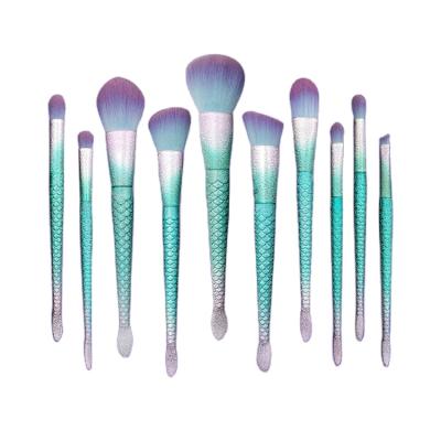 China Angular Blush Mermaid Luxury Green Colorful Handle Wholesale Professional Travel Makeup Brush Set for sale