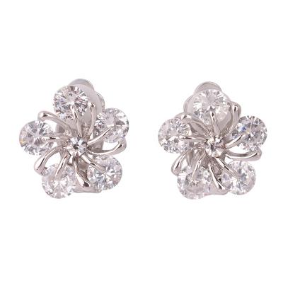 China Cute GRACE JUN High Quality Copper Cubic Zircon Clip On Earrings For Women Charm Flower Shape Ear Clip Wholesale for sale