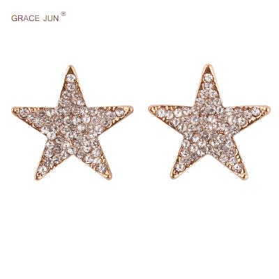 China Office/Grace JUN Gold Silver Color Career Star Clip On Non Pierced Earrings For Women Hypoallergenic Gilr Cuff Rhinestone Earrings for sale