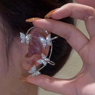 China TRENDY Silver Plated Ear Clips No Piercing Zircon Ear Cuff Clip Butterfly Glitter Earrings Wedding Jewelry For Women for sale