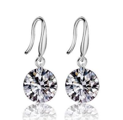 China 925 Sterling Silver Ear Stud Earring Stirling Silver Elegant Earrings 8mm Crystal Cubic Zirconia Drop Dangle Jewelry for sale